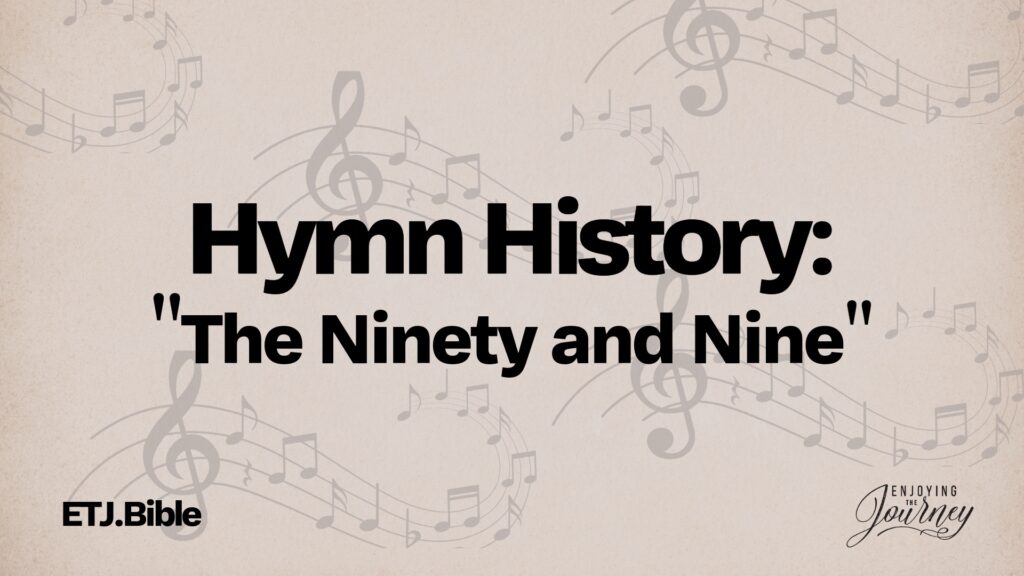With tears in his eyes, Moody said said: "Sankey, where did you get that hymn? I never heard the like of it in my life." I was also moved to tears and arose and replied: "Mr. Moody, that's the hymn I read to you yesterday on the train, which you did not hear." Then Mr. Moody raised his hand and pronounced the benediction, and the meeting closed. Thus "The Ninety and Nine” was born." Image to lead to and audio and written account of this hymn history