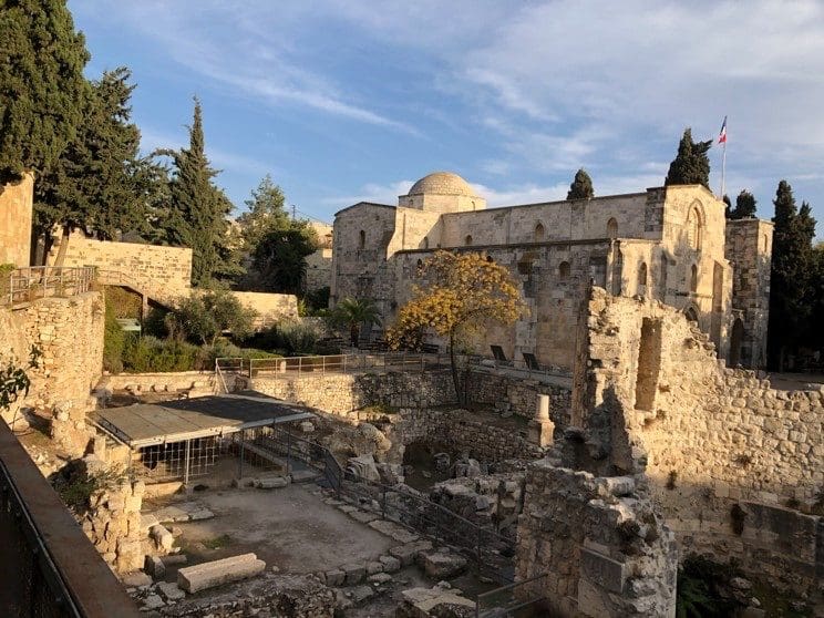 The Pool of Bethesda
is a mishmash
archaeologically.
At various points in
history it has housed Byzantine and
Crusader churches, as well as an
Islamic law school.
It has been built
over multiple times through the
centuries.
Photo by John Buckner