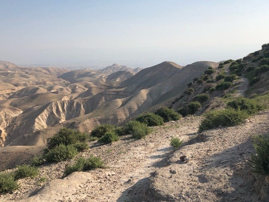 The hillside to the left in the biblical Valley of Achor shows many examples of magal. These paths are often used by ibex and antelope as well as sheep.
In such areas the sparse rain that falls in the winter is not enough to erase the paths.
Photo by John Buckner