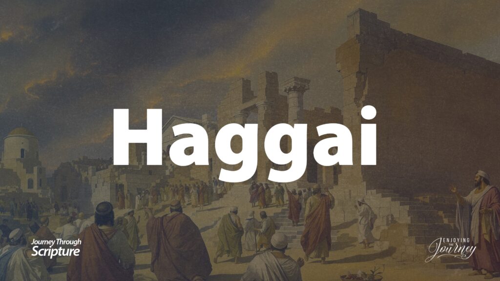 It also discusses the Four Sermons in Haggai It is in that context that God raises up the prophet Haggai with four sermons in four months. The Word of the Lord comes to Haggai, and he preaches four sermons. Each one of them is dated for us. Each sermon targets a different problem. You can read them in Haggai chapters one and two. In his first sermon (Haggai 1:1-15), Haggai preached on the danger of waiting when we should be working. They were waiting for a sign to build. He said, You don't need a sign, you need to obey God. Haggai's second sermon (Haggai 2:1-9) explained the danger of lamenting the past and missing the present. They were sorrowing over the destruction of the past temple. God said, Build a new one. It was G. Campbell Morgan who said, “It is impossible to unlock the present with the rusty key of the past." Many people are bogged down in their past and miss the present. Keep in mind what is at hand and what is ahead. The third sermon he preached (Haggai 2:10-19) described the danger of seeing only the material and neglecting the supernatural. They could see the work that needed to be done, but they missed the fact that God had resources that would help them get it done. The Lord was behind all of this. The fourth sermon (Haggai 2:20-23) warned against the danger of recognizing who is against us and forgetting who is for us. They were concentrating on the opposition and forgetting that “greater is he that is in you, than he that is in the world” (1 John 4:4). A journey through Haggai shows us the importance of performing the work that God has told us to do, and His glory in our obedience. The image leads to an overview of Haggai