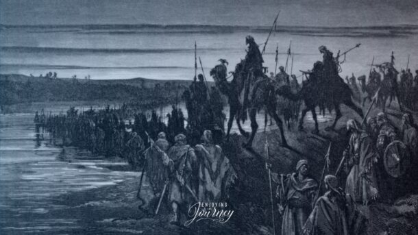 As you stand on the brink of the Jordan, on the verge of the next season that God has for you, how should you approach it? Here are 10 Principles from Joshua 3 on Walking by Faith in the New Year. This image is of Joshua and the children of Israel crossing the jordan river as is detailed in Joshua 3.