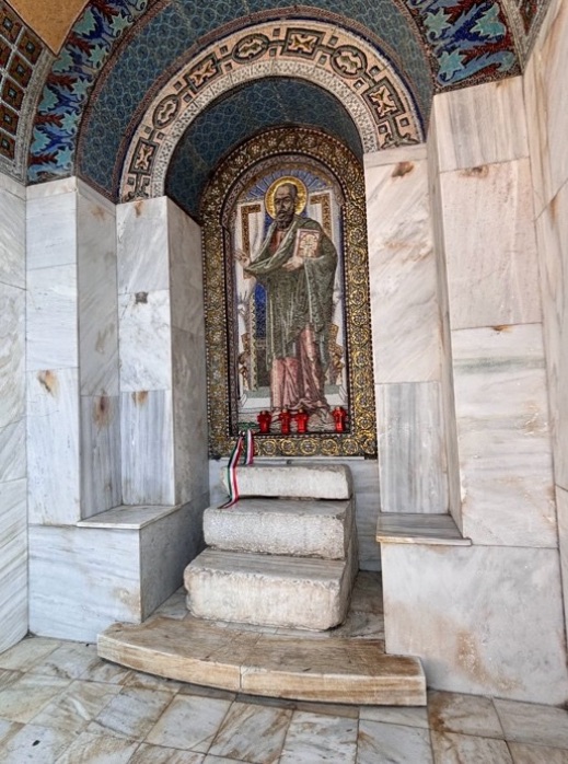 The Bema in Berea, where Paul is said to have stood and preached.These steps are believed to have come from Berea's first century synagogue. Photo by John Buckner