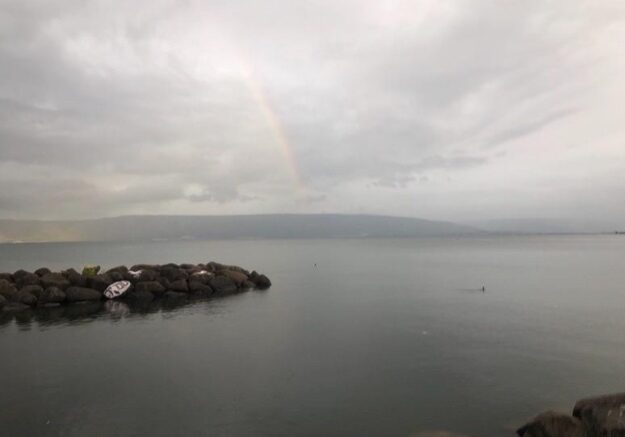 Rainbow over the northern end of the Sea of Galilee on a rainy winter day. It was amazing to see this symbol of Christ, and His peace, in Galilee where He lived on earth. Photo by John Buckner