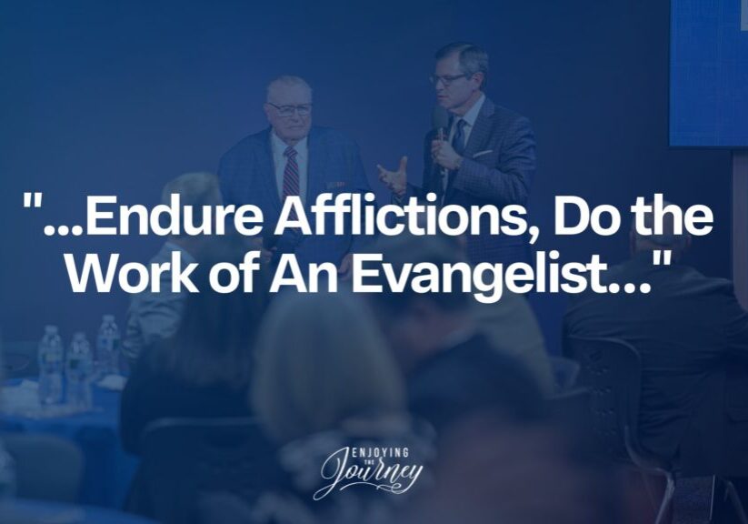 The following article contains an address by Dr. Larry Clayton on enduring afflictions in ministry. Along with his remarks is a charge by Scott Pauley to stay with the gospel. To be true evangelists. May God help us to endure afflictions with joy and steadfastness and stay with the work of the gospel. They explain what it means to "...endure afflictions, do the work of an evangelist..." (2 Timothy 4:5)