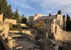 The Pool of Bethesda
is a mishmash
archaeologically.
At various points in
history it has housed Byzantine and
Crusader churches, as well as an
Islamic law school.
It has been built
over multiple times through the
centuries.
Photo by John Buckner