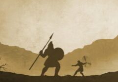 Image depicting David and Goliath with David using His sling. Slings are not a child’s toy, as is sometimes portrayed. Slingers were an integral part of ancient armies. David is a classic example of someone who battled with an ancient sling