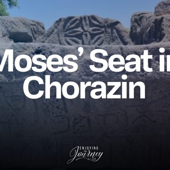Moses Seat found in an ancient synagogue in Chorazin, in Galilee. The seat was located just inside the door of the synagogue and bears an Aramaic inscription with the name of the donor Yudan, the son of Yishmael who paid for building of the seat and its platform. (The seat pictured here is a replica placed where the original was found. The original is now in the Israel Museum.) Photo by John Buckner. Among other finds, the researchers found a synagogue built from the local volcanic basalt stones. Inside the synagogue, beside the ark where the biblical scrolls were stored, was a seat. It has been identified by many scholars as Moses’ Seat. Although it dates to after the time of Christ, this find is a remarkable fusion of biblical text and archeology. It illuminates the words of Matthew and shows us the custom He referenced.  