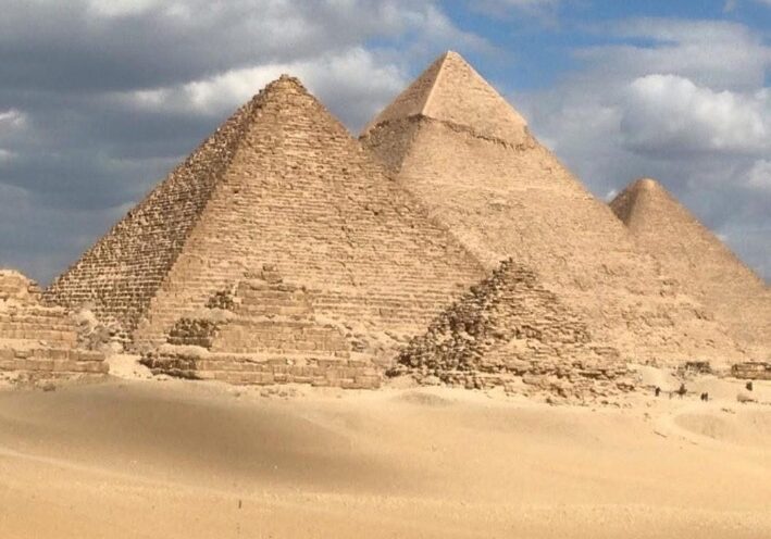 The world famous pyramids of Giza near Cairo. These pyramids would have been standing when the Israelites were in Egypt. The pyramids have been altered through the millenia, but the basic structure has remained unchanged. Photo by John Buckner