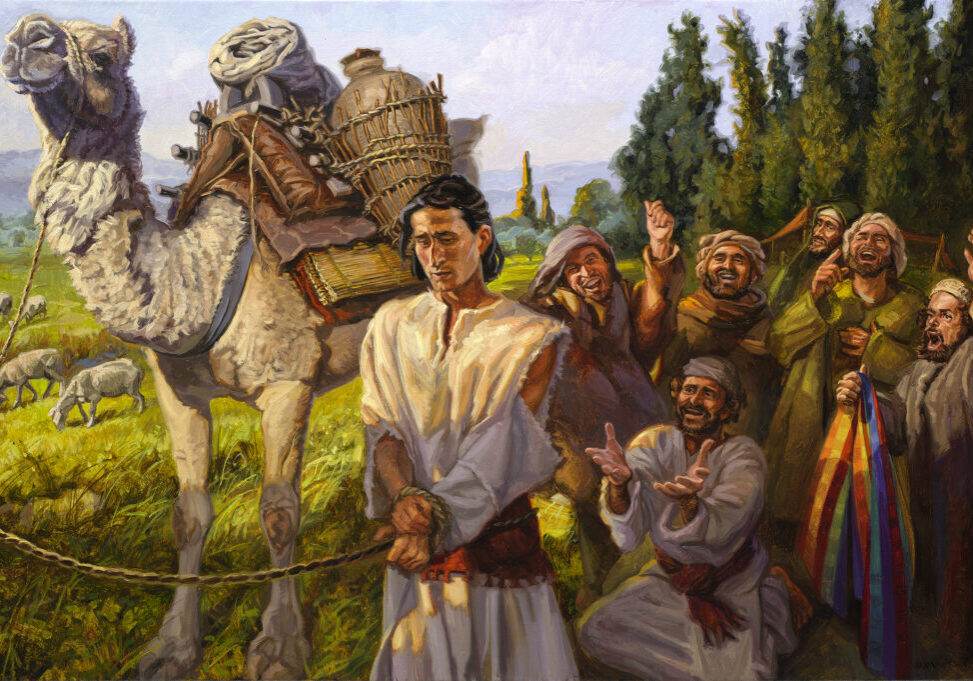illustration of Joseph being sold into slavery by his brothers with his coat of many colors, behind him for a page that gices a detailed overview of his life in a devotionaml study by Scott pauley. It links ot sermons, podcast series, a book, and articles on the life of Joseph.