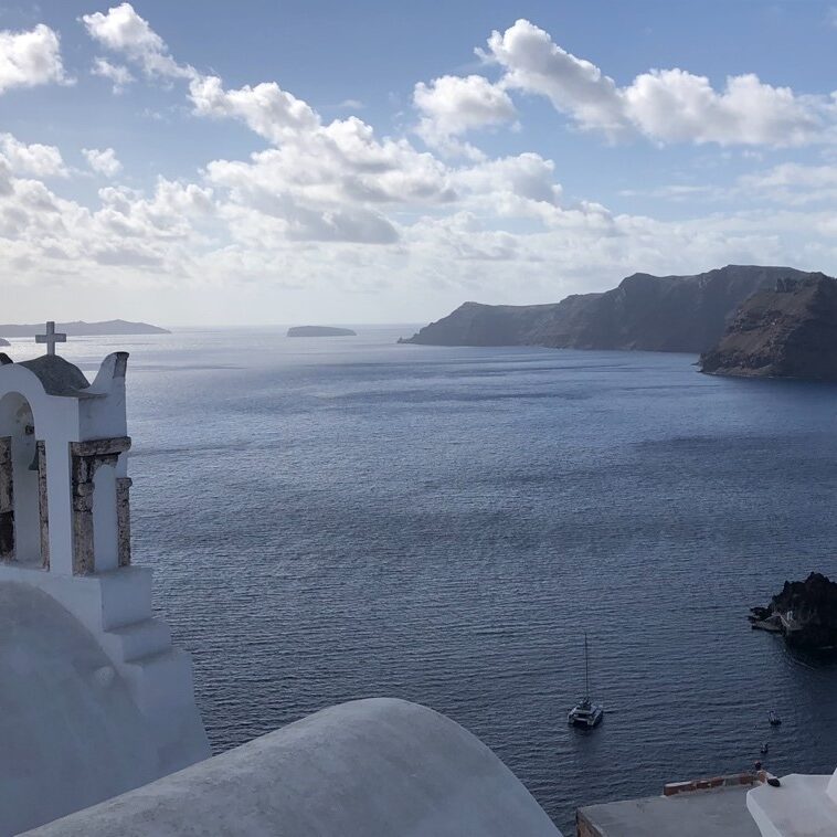 The iconic overlook on the Greek island of Santorini. All of the water in view fills the ancient caldera of an extinct volcano. When it erupted it caused the residents of Santorini, and of nearby Crete, biblical Caphtor, to flee and invade along the coasts of the Levant. They and their descendants were called the Philistines. Photo by John Buckner The eruption of Santorini set in motion events that led to the Israelites conquering Canaan far to the east, and to Jesus being called the Son of David.  