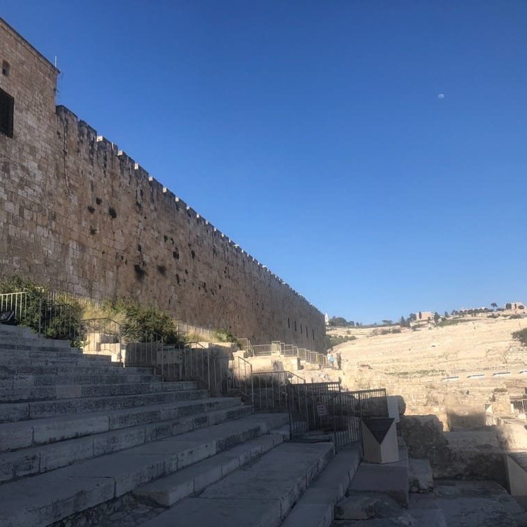 The Mountain of the House, also known as the Temple Mount, with the Mount of Olives in the background.
Some of the steps in the foreground date from the Second Temple period, and would have been the steps Jesus ascended. Archeologists have uncovered around 300 baptismal pools along the steps leading up to the Temple. They would be convenient for baptizing 3,000 people!
The Hebrew word ruakh can mean either spirit, wind, or breath. The Breath of God, the Spirit of God, and the Wind of God are all understood to be cognates.
Photo by John Buckner